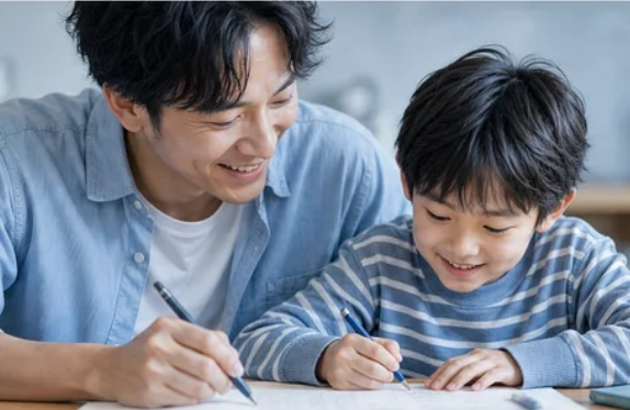 子どもの家庭学習を隣で支える父親